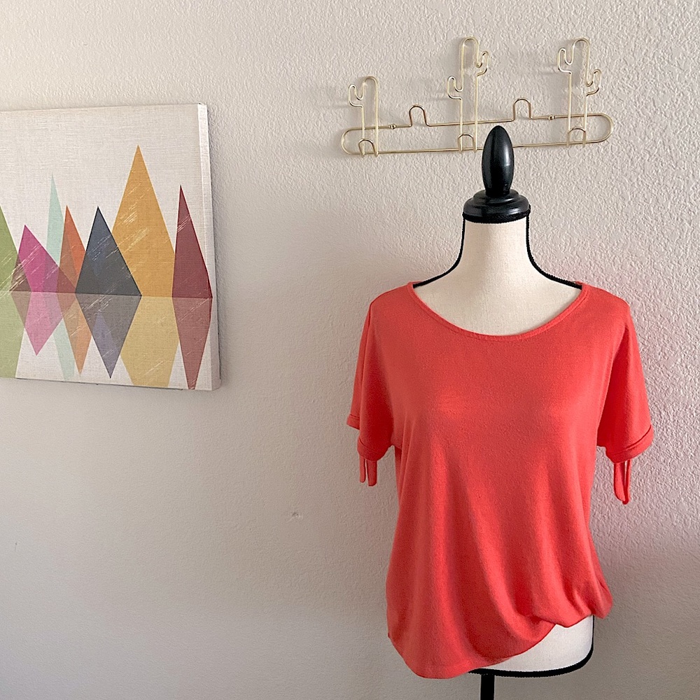 🍑 Coral Linen Tie Sleeve Tunic Tee 🍑 A New Day Knit Top
